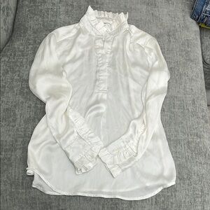 Silk White Ruffled Women's Top